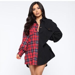 Fashion Nova Red Plaid and Black Button Down Shirt